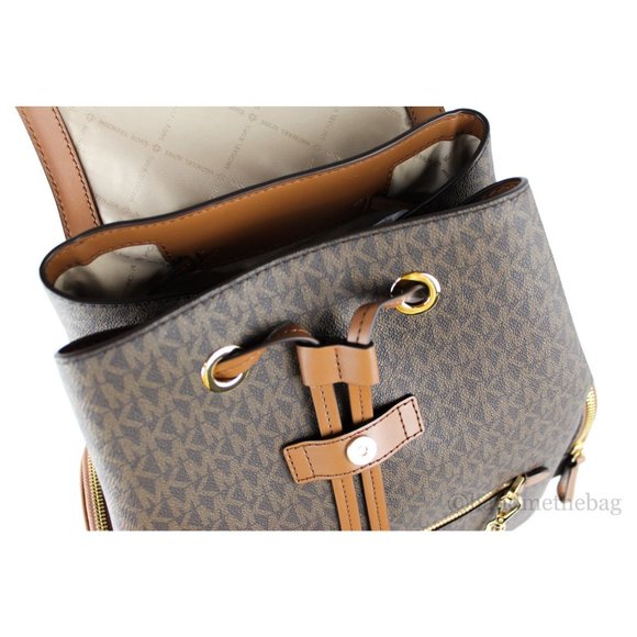 NWT Michael Kors Jet Set Large Brown Signature PVC Chain Backpack Flap Book Bag - Picture 10 of 10